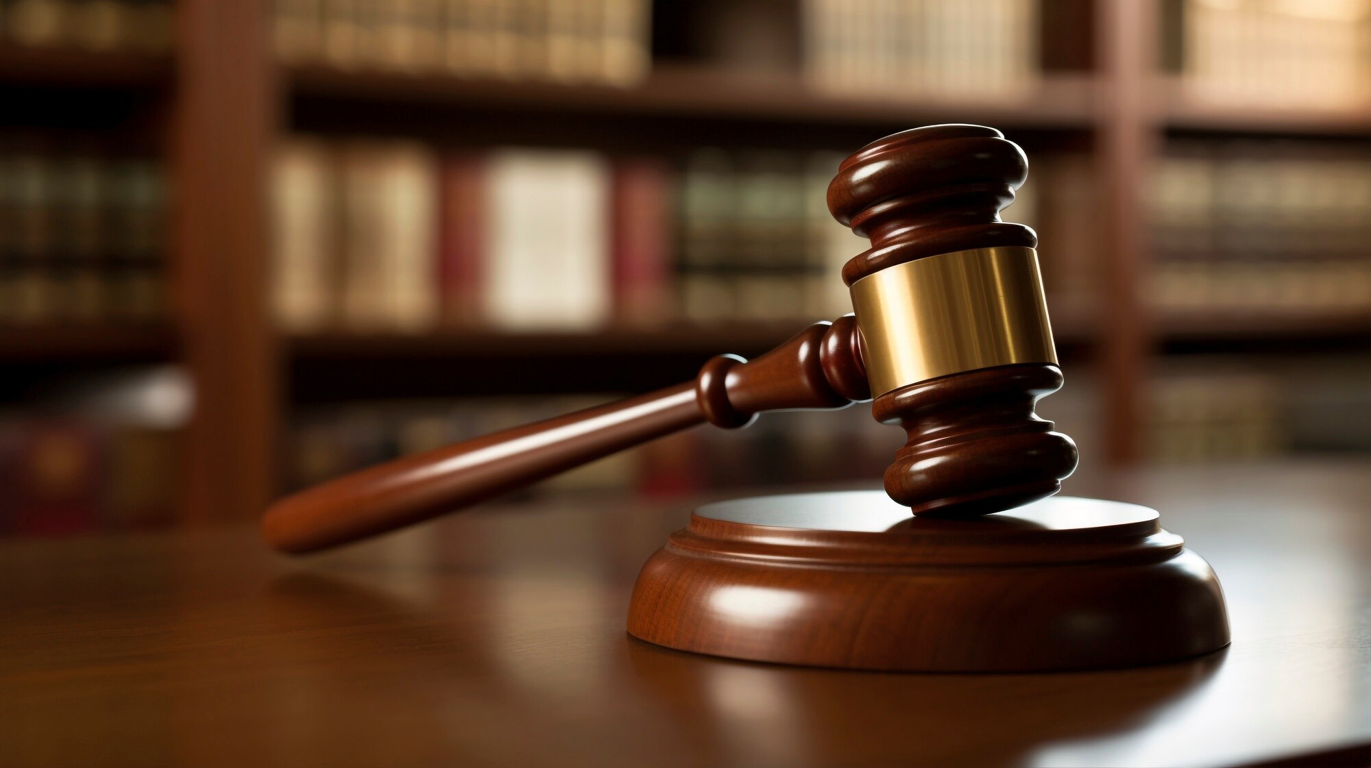 Photo of a Judge gavel on table.